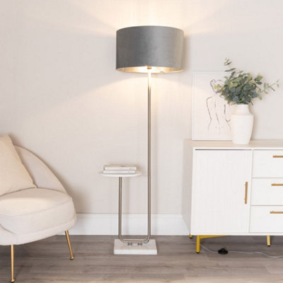 Valuelights Tavel Chrome Floor Lamp With Table And Grey Velvet With Chrome Inner Lamp Shade And Bulb from B&Q