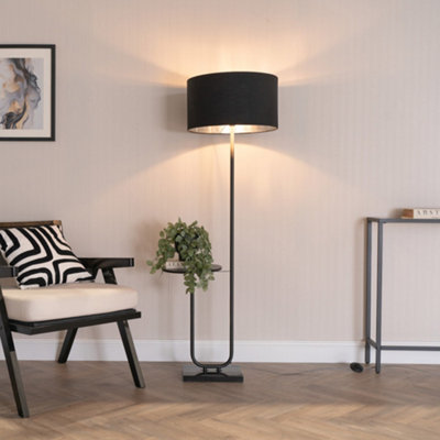 Valuelights Tavel Black Floor Lamp With Table And Black With Chrome Inner Lamp Shade And Led Bulb from B&Q