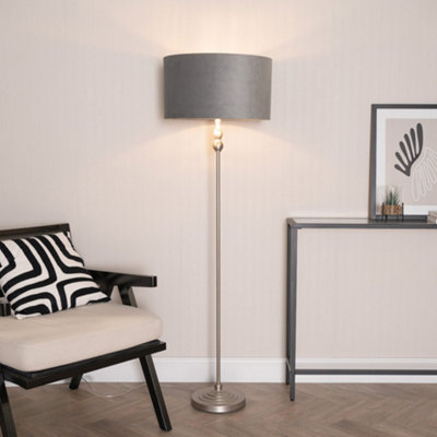 Valuelights Maggie Chrome Candlestick Floor Lamp With Velvet & Chrome Inner Lamp Shade And Led Bulb Grey