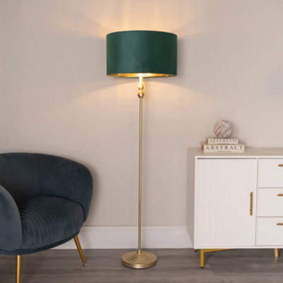 Valuelights Maggie Candlestick Floor Lamp With Forest Velvet With Inner Lamp Shade Gold/Green