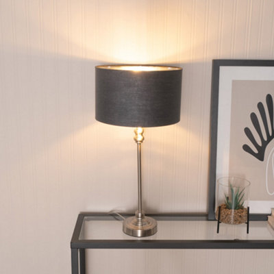 Valuelights Maggie Chrome Candlestick Table Lamp With Charcoal And Chrome Inner Lamp Shade