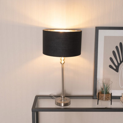 Valuelights Black Maggie Chrome Candlestick Table Lamp With And Chrome Inner Lamp Shade 1.5M