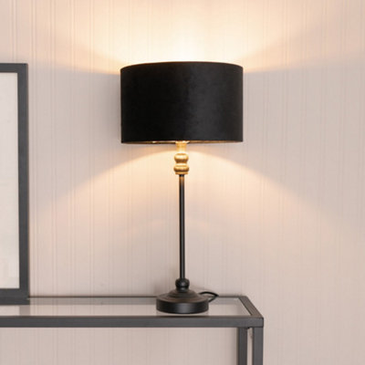Valuelights Black/Gold Maggie Candlestick Table Lamp With Velvet And Inner Lamp Shade 1.5M