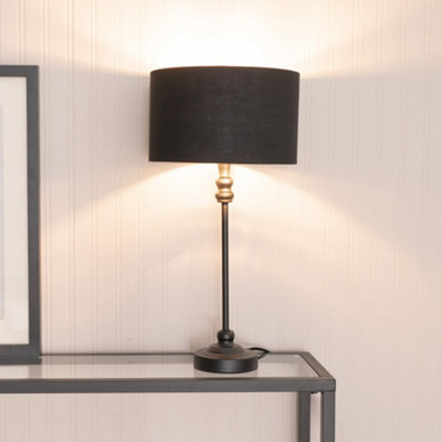 Valuelights Black Maggie Candlestick Table Lamp With And Chrome Inner Lamp Shade 1.5M
