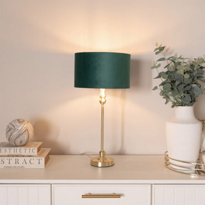 Valuelights Maggie Candlestick Table Lamp With Forest Velvet With Inner Lamp Shade Gold/Green