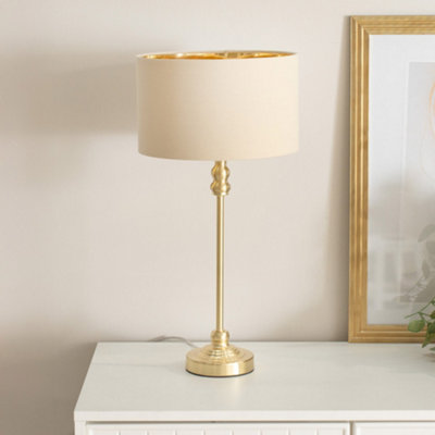 B&Q -  Maggie Gold Candlestick Table Lamp With Natural With Gold Inner Lamp Shade