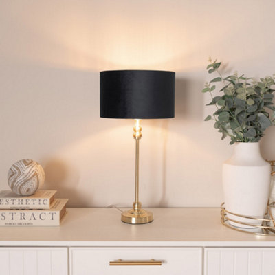 Valuelights Gold/Black Maggie Candlestick Table Lamp With Velvet With Inner Lamp Shade And Led Bulb 1.5M