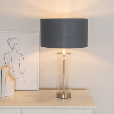 Valuelights Black/Light Balan Glass With Chrome Table Lamp And Charcoal With Metallic Chrome Inner Lamp Shade