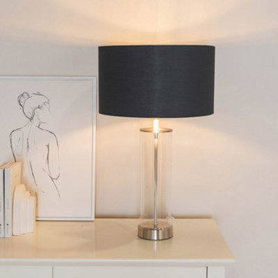 Valuelights Balan Glass With Chrome Table Lamp And With Metallic Chrome Inner Lamp Shade And Led Bulb Black