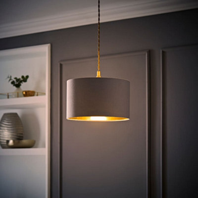 Valuelights Reni Grey & Gold Inner Drum Ceiling Lamp Shade And Bulb (D)25Cm from B&Q