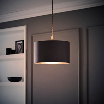B&Q -  Reni Charcoal & Silver Inner Drum Ceiling Lamp Shade And Bulb (D)25Cm