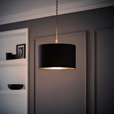 Valuelights Reni Black & Silver Inner Drum Ceiling Lamp Shade And Bulb (D)25Cm from B&Q
