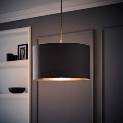 Valuelights Reni Charcoal & Silver Inner Drum Ceiling Lamp Shade And Bulb (D)35Cm from B&Q