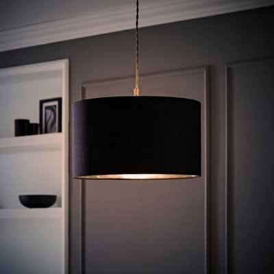 Valuelights Reni Black & Silver Inner Drum Ceiling Lamp Shade And Bulb (D)35Cm from B&Q