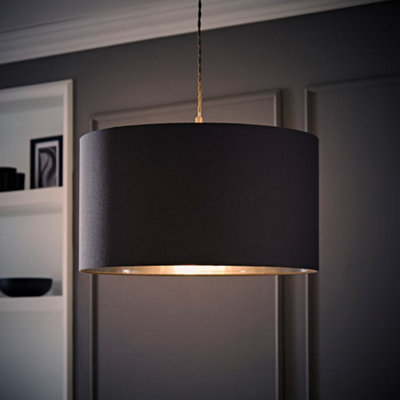 Valuelights Reni Charcoal & Silver Inner Drum Ceiling Lamp Shade And Bulb (D)45Cm from B&Q