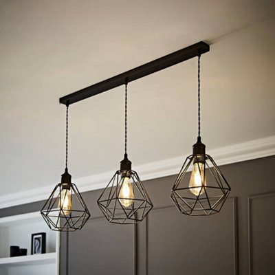 Valuelights Diablo Geometric Shade 3 Drop Diner Bar Matte Ceiling Pendant Black/Light