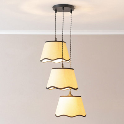B&Q -  Dutton Black Trim Scallop 3 Drop Cluster Matte Black Ceiling Pendant Light