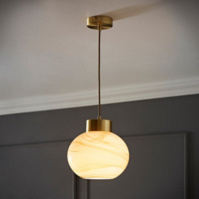 Valuelights Gold/Light Sookie Alabaster Marble Effect Glass Brushed Capped Ceiling Pendant