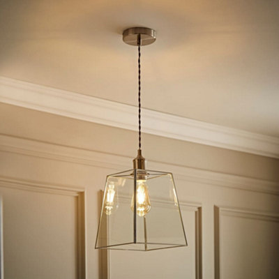 Valuelights Light Susie Glass Lantern Lamp Shade Brushed Chrome Single Ceiling Pendant