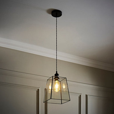 Valuelights Susie Glass Lantern Lamp Shade Matte Single Ceiling Pendant Black/Light