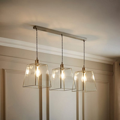 Valuelights Susie Glass Lantern Lamp Shade 3 Drop Brushed Chrome Diner Ceiling Pendant Light from B&Q