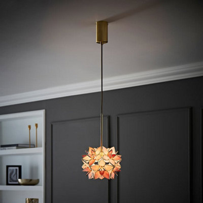 Valuelights Reine Pink Glass Flower Shade Brushed Gold Thread Ceiling Pendant Light from B&Q