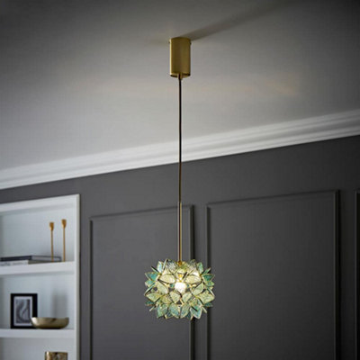 Valuelights Reine Aqua Glass Flower Shade Brushed Thread Ceiling Pendant Gold/Light