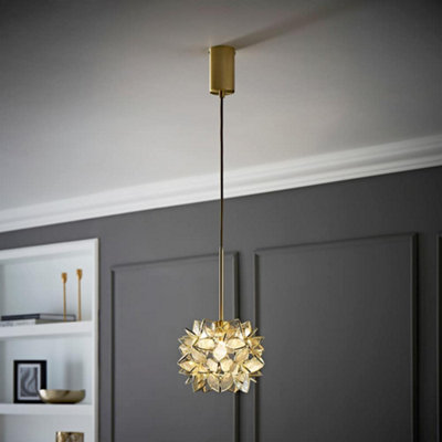 Valuelights Reine Clear Glass Flower Shade Brushed Gold Thread Ceiling Pendant Light from B&Q