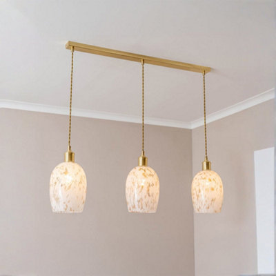 B&Q -  India White Confetti Glass Shade 3 Drop Brushed Gold Diner Ceiling Pendant Light