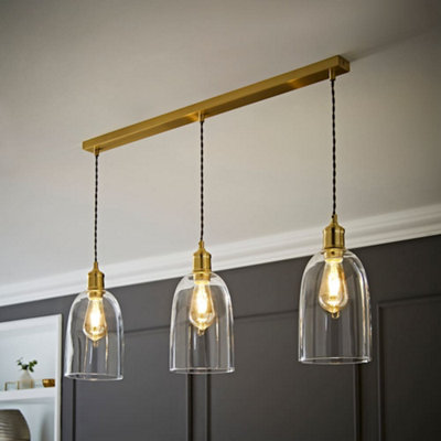 B&Q -  Kira Glass Dome 3 Drop Bar Brushed Gold Diner Ceiling Pendant Light