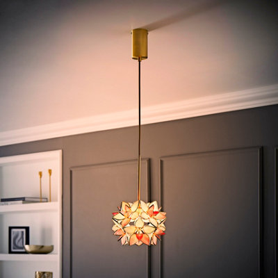 Valuelights Reine Pink Glass Flower Brushed Gold Thread Ceiling Pendant Light With Led Bulb from B&Q
