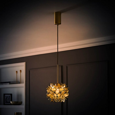 Valuelights Reine Clear Glass Flower Brushed Gold Thread Ceiling Pendant Light With Led Bulb from B&Q