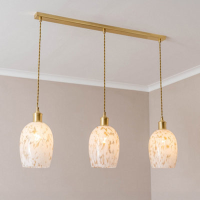 B&Q -  India Confetti Glass Shade 3 Drop Gold Diner Ceiling Pendant Light And Led Bulbs