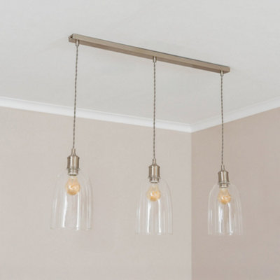 B&Q -  Kira Glass Dome 3 Drop Bar Brushed Chrome Diner Ceiling Pendant Light With Bulbs