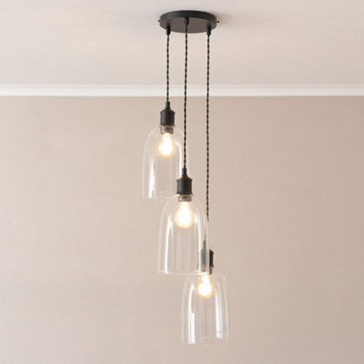 ValueLights Kira Glass Cloche Dome 3 Drop Cluster Ceiling Pendant Light with LED Bulbs in Black - Image 6