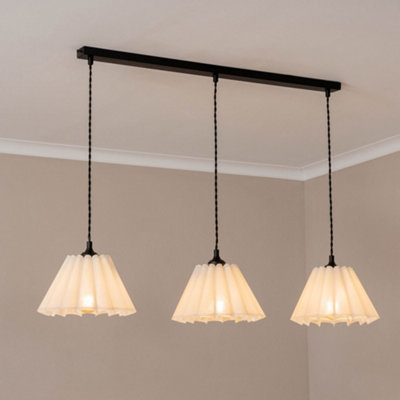 Valuelights Unisex White Lauren Pleated 3 Drop Bar Matte Black Diner Ceiling Pendant Light W/ Bulbs - Image 7