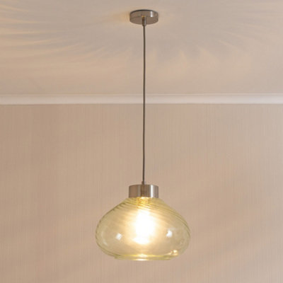 Valuelights Corinne Twill Green Glass Brushed Chrome Capped Ceiling Pendant Light With Bulb from B&Q
