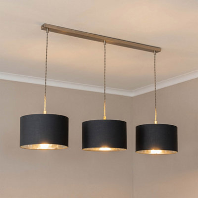 Valuelights Reni Charcoal Chrome Drum Shade 3 Drop Bar Chrome Diner Ceiling And Bulbs Light
