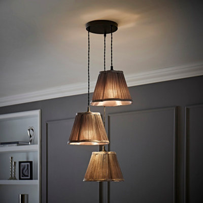 B&Q -  Loralei Grey Pleated Faux Silk 3 Drop Cluster Black Ceiling Light With Led Bulbs