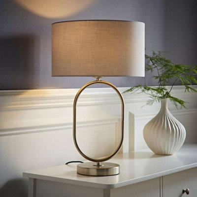 Valuelights Grey Antonia Fabric Drum Lamp Shade Brushed Chrome Oval Table Lamp