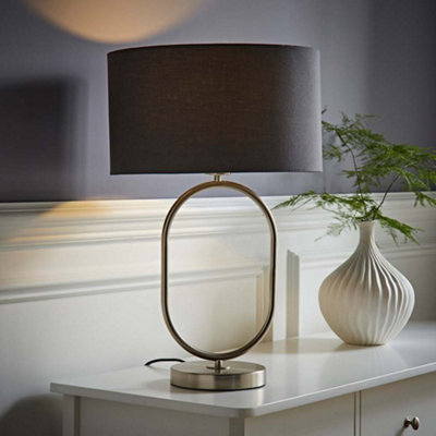 Valuelights Antonia Charcoal Fabric Drum Lamp Shade Brushed Chrome Oval Table Lamp from B&Q
