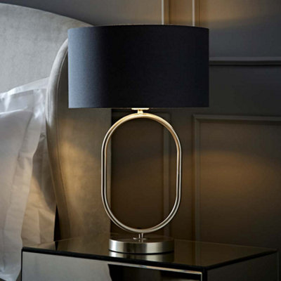 B&Q -  Antonia Charcoal With Chrome Inner Drum Shade Brushed Chrome Oval Table Lamp
