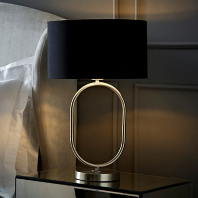 B&Q -  Antonia Black With Chrome Inner Drum Shade Brushed Chrome Oval Table Lamp