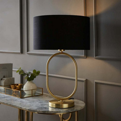 B&Q -  Antonia Black Fabric Drum Lamp Shade Brushed Gold Oval Table Lamp