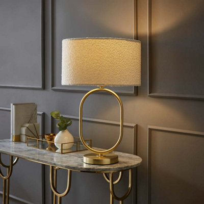 B&Q -  Antonia Cream Boucle Drum Shade Brushed Gold Oval Table Lamp