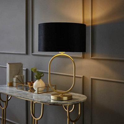 Valuelights Black/Gold Antonia Velvet And Drum Lamp Shade Brushed Oval Table Lamp