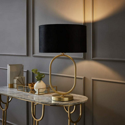 Valuelights Black/Gold Antonia Velvet Drum Lamp Shade Brushed Oval Table Lamp