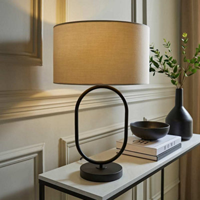 Valuelights Antonia Cream Shade Matte Black Oval Table Lamp from B&Q