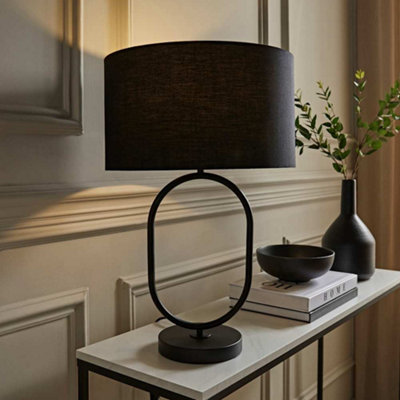 Valuelights Antonia Fabric Drum Lamp Shade Matte Oval Table Lamp Black
