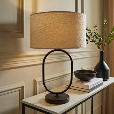 Valuelights Antonia Boucle Drum Shade Matte Oval Table Lamp Cream/Black